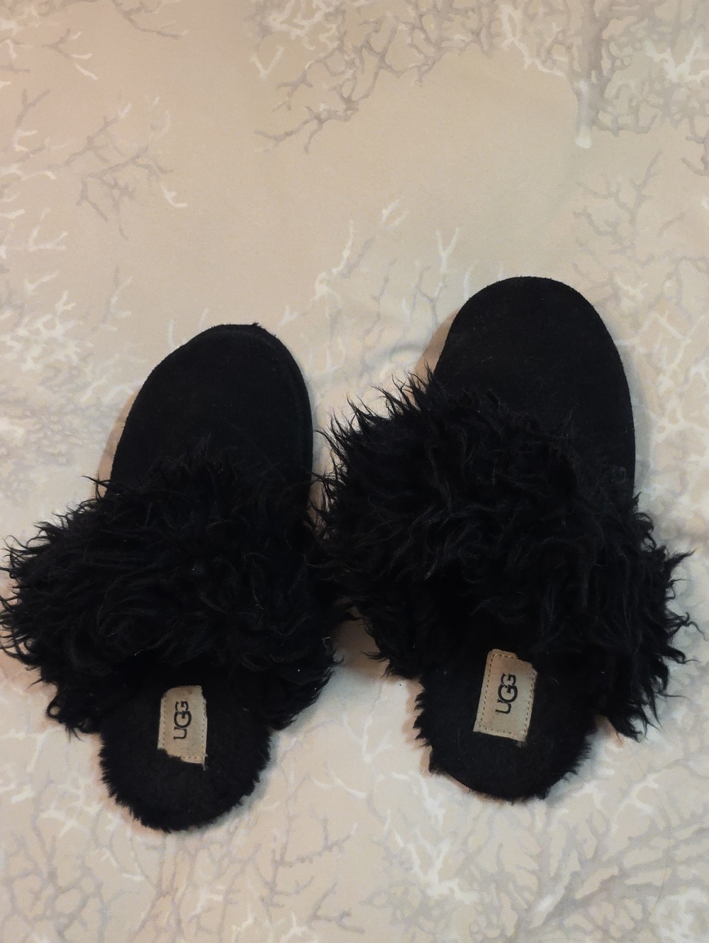 UGG Women's Black Furry Slide Slippers